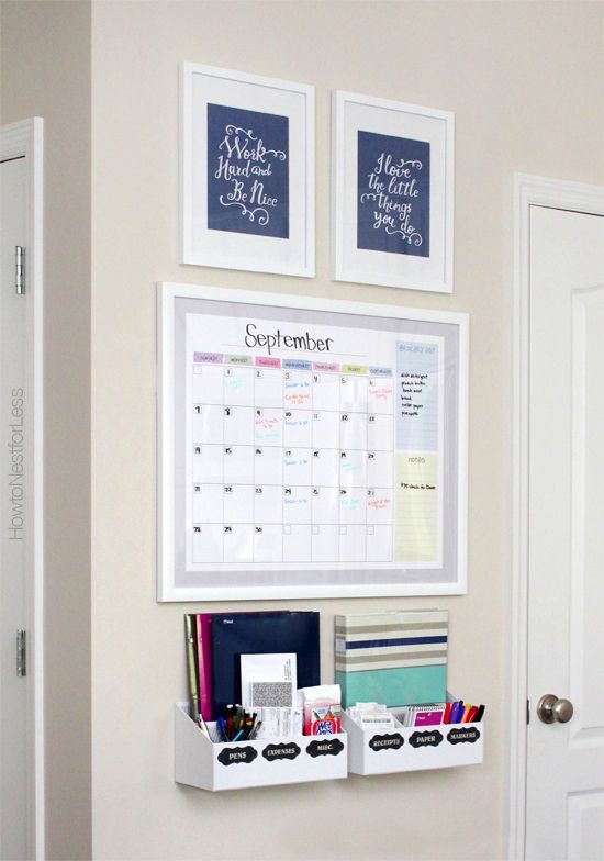 Easy and simple Command Station: inspirational quotes, calendar, and a sorter for items. SOURCE: howtonestforless.com