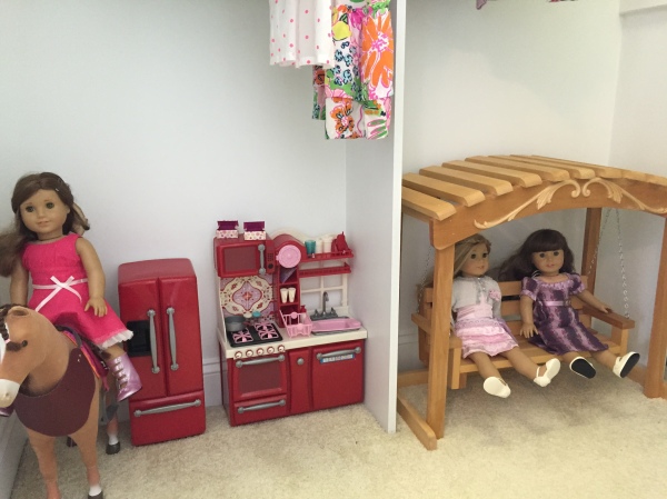 And her American Girl Doll collection now lives in her closet. She can easily take it out to play with in her room or even play in the closet (which she loves doing!).