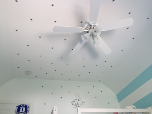 We added interest to the ceiling with these grey stars.